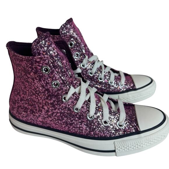 New Women CONVERSE Chuck Taylor All Star Glitter HI Orchid Abyss Sparkle Sz 6.5 - Picture 6 of 8
